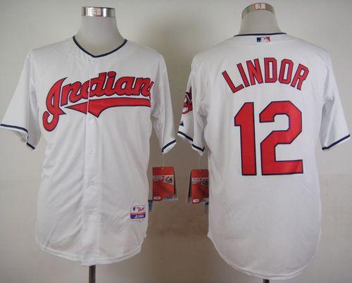Indians #12 Francisco Lindor White Cool Base Stitched MLB Jersey - Click Image to Close